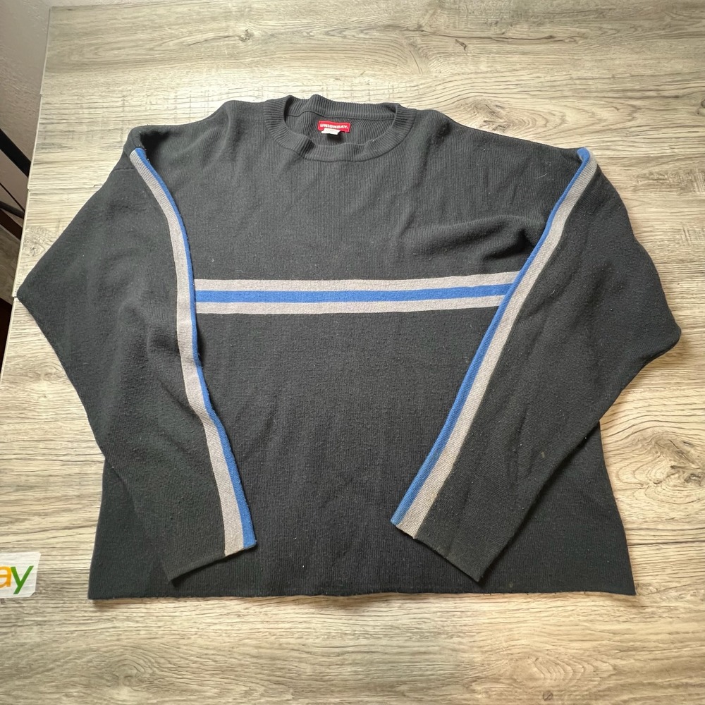 Unionbay Sweater Mens XL Black Striped Crewneck Vintage 90s Acrylic Wool‎ AC97